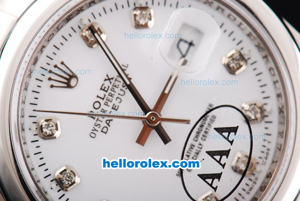Rolex Datejust Oyster Perpetual Swiss ETA 2836 Automatic Movement Silver Case with White Dial and Diamond Markers - Click Image to Close